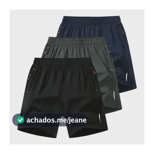 Kit 3 Bermuda Masculina Short Dry Fit Refletivo Academia Preto/cinza/azul G
