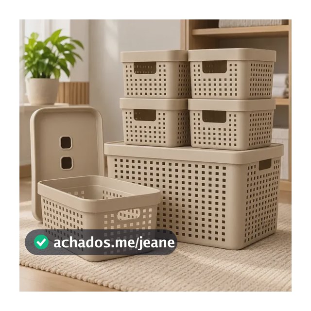 Kit 6 Caixas Organizadoras Com Tampa Invisivel 2l 4,5l 17l Cor Bege