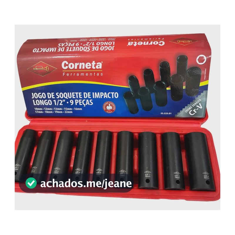 Jogo De Soquetes Impacto Longo Sextavado 1/2" 9 Peças Corneta