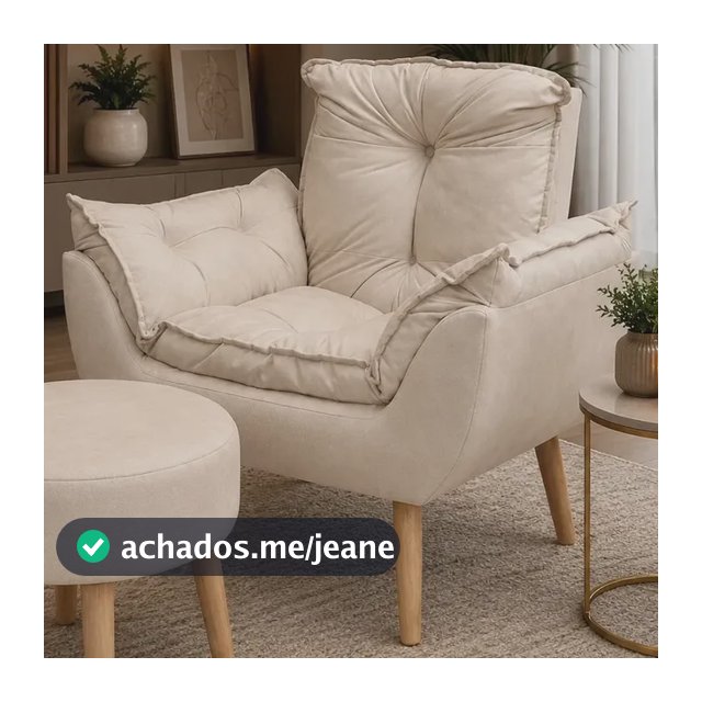 Kit Poltrona C/ Puff Conforto E Elegância P/sala E Recepção. Bege Suede