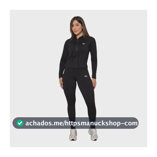 Conjunto Alo Yoga Treino Feminino Calça Blusa Zíper Feminino Preto M