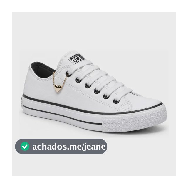 Tênis Feminino Cano Baixo Couro Pingente Coração Casual Branco 34,0 Br
