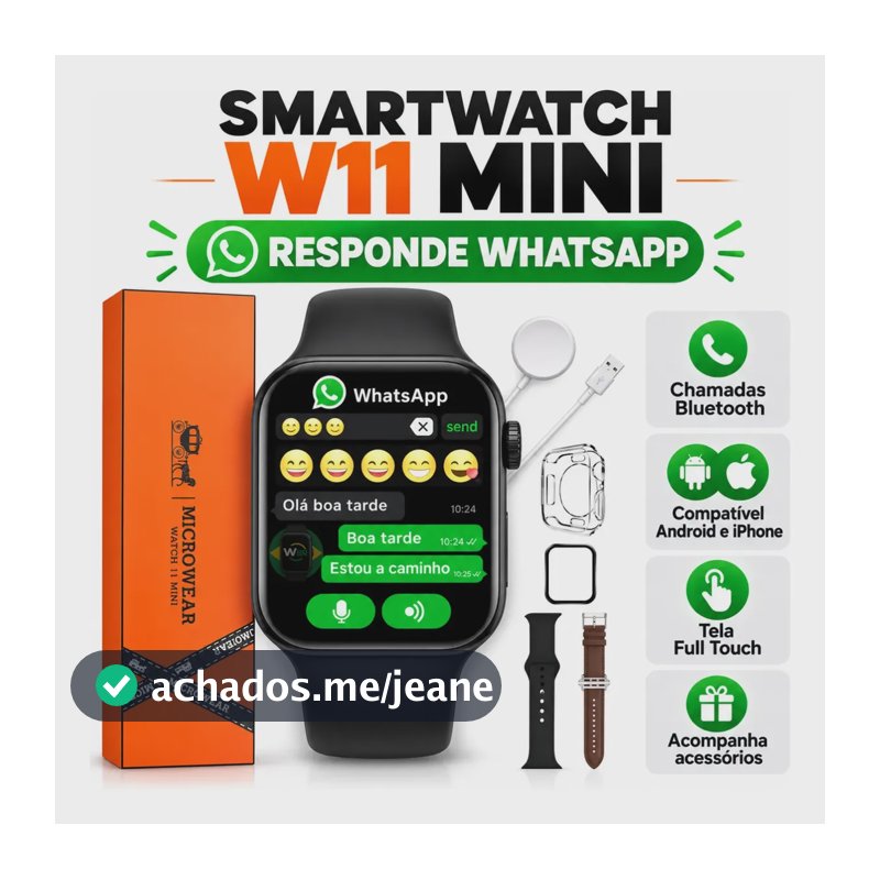 Relógio Smartwatch W11 Mini 42mm Amoled Gps Nfc Whatsap 2026 Preto Black