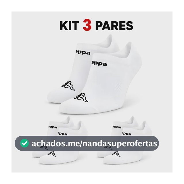 Kit 3 Pares Meias Kappa Sapatilha Soquete Invisível Original Branco 38-43