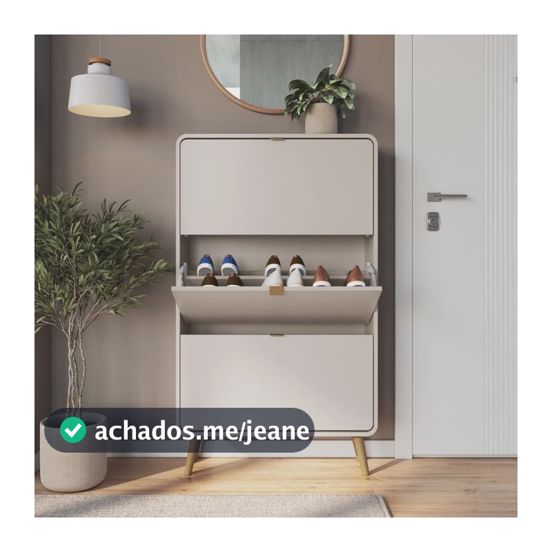 Sapateira 3 Portas Basculantes Linha Curve 76,5cm Bege Dunas