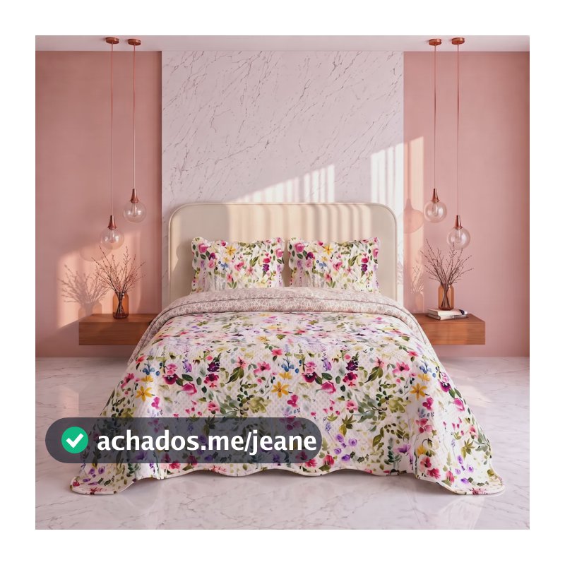 Colcha Cobre Leito Floral Leve Verão Dupla Face Kit 3 Peças Campestre