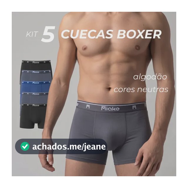 Kit 5 Cuecas Boxer Algodão Premium Cotton Original Masculino