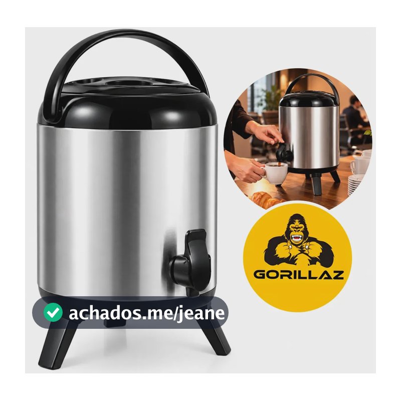 Botijão Térmico 7,5L Inox Garrafão Para Café Suco Água Tereré Com Torneira Quente E Frio Gorillaz