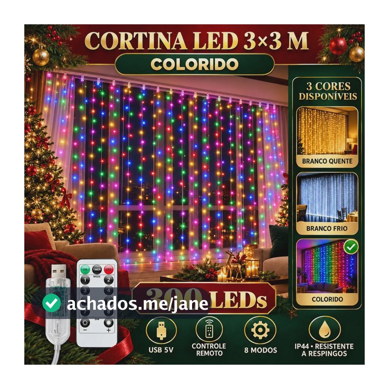 Pisca Cortina 300 Leds 3x3m Usb Ip44 8 Modos Iluminação Luzes Fada Decoração De Natal Festa Colorido Luvinco