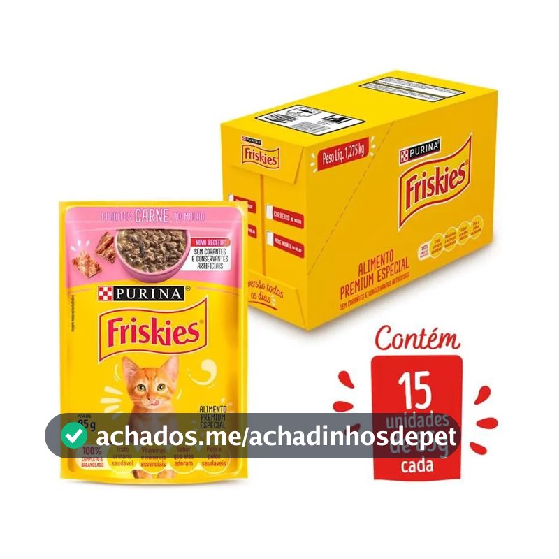 Ração Úmida Gatos Filhotes Friskies Carne 85g Kit 15 Uni