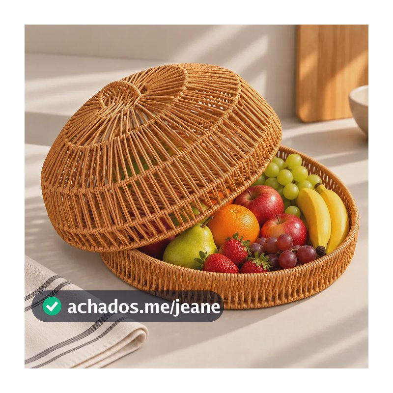 Cesta Fruteira Porta-pães E Bolos De Vime Sintético C Tampa Marrom Sem Desenho