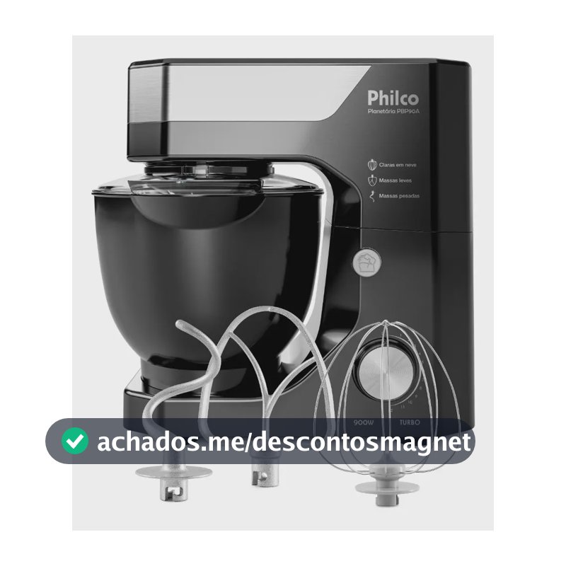 Batedeira Planetária Philco 900W 5L Preta 12 Velocidades Turbo PBP90A