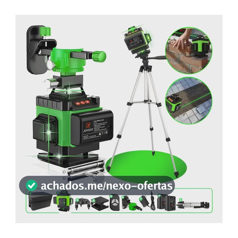 Nível Á Laser 16 Linhas 15m 4d 360° + Tripé,bateria,bolsa Parede E Piso Com Luz Verde De 16 Linhas Triplas + Base