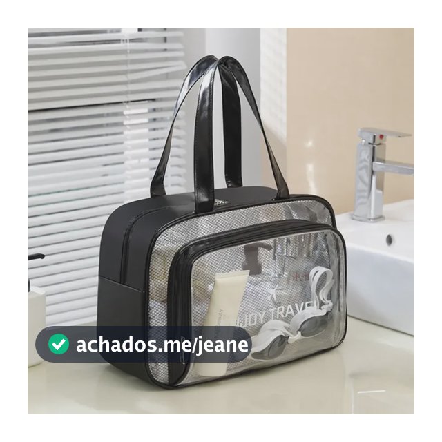 Bolsa Academia Natação Praia Pvc Transparente Impermeavel Preto Transparente Com Frente Em Pvc