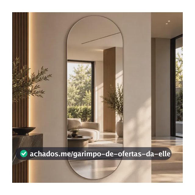 Espelho Mirano Oval Berlim 100x40cm Lapidado Design Moderno Suporte