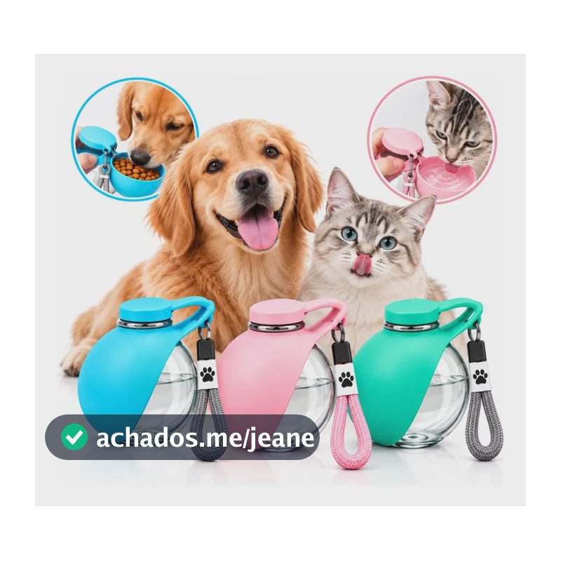 Garrafa Portátil Pet 2 Em 1 Água E Ração Cachorro Gato 290ml 127/220v Verde-claro