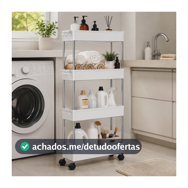 Carrinho Organizador Rodinhas Multiuso Cozinha Prateleiras Branco