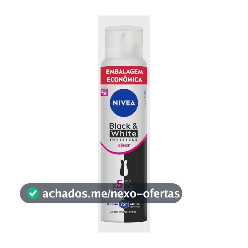 NIVEA Desodorante Antitranspirante Aerossol Black & White INVISIBLE Clear 200ml, Proteção 72h, Contra Suor e Odor, Anti-manchas