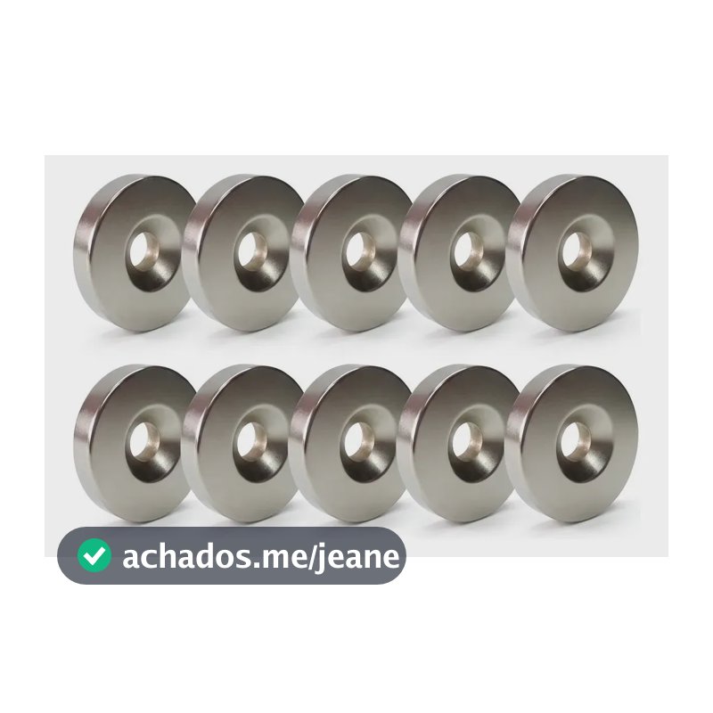 Kit com 10 Peças de Ímã de Neodímio 10x3mm N35 com Furo Central para Fixação e Projetos Criativos – Marca Neoimã