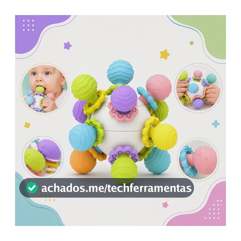 Bola Chocalho Bebe Recem Nascido Mordedor Infantil Babuu Brinquedos Educativos Branco