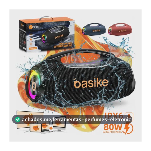 Basike Caixa De Som Boombox Plus 80w 8000mah Portátil Bluetooth 5.3 Sem Fio Ipx6 À Prova D'água Com Luz Rgb Hifi Tws... 6v Preto