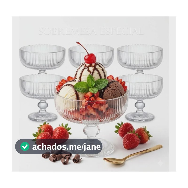 Jogo 6 Taças Vidro Sobremesa Sorvete Açai Pudim 320ml Transparente