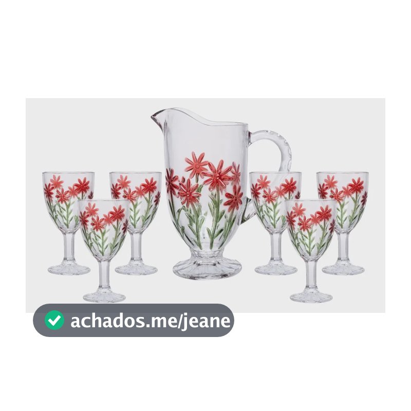 Conjunto Jarra Com 6 Taças Red Flower 1,3l/320ml Cristal Wolff Incolor
