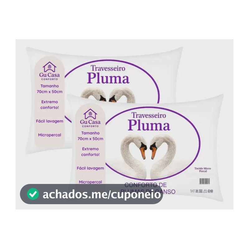 Kit 2 Travesseiros Plumas 70x50cm Tradicional Antiácaros Branco
