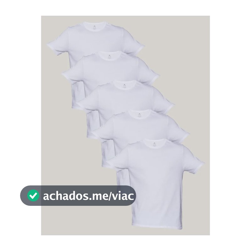 Kit 5 Camisetas Básicas Masculinas Algodão Branca Hering  Branco P Liso