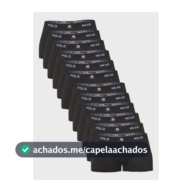 Kit 12 Cuecas Boxer Polo Wear Masculino Microfibra Liso Preto Liso Gg