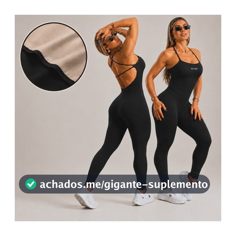 Macacão Fitness Forrado Feminino Longo Em Suplex Academia Preto M (36 Ao 40)