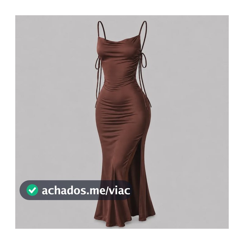 Vestido Justo Longo Costas Nuas Fenda Lateral Colado Preto Marrom Único 36-42