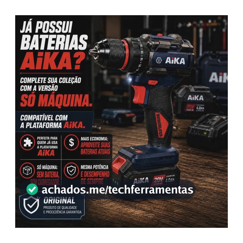 Furadeira Brushless Aika 13mm 60nm Alta Potência Só Máquina Azul-marinho 20v 50/60hz