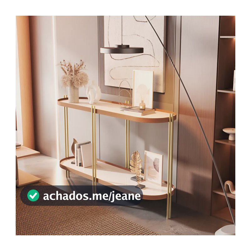Aparador Industrial Manhattan Com Prateleiras Couro Cor Off White| Dourado