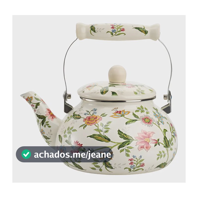 Chaleira Esmaltada 2.5 Litros Bule Vintage Florida Chá Metal Branco
