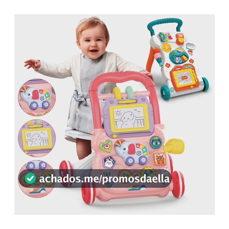 Andador Educativo Empurrar Infantil Bebê Musical Brinquedo Atentu Rosa