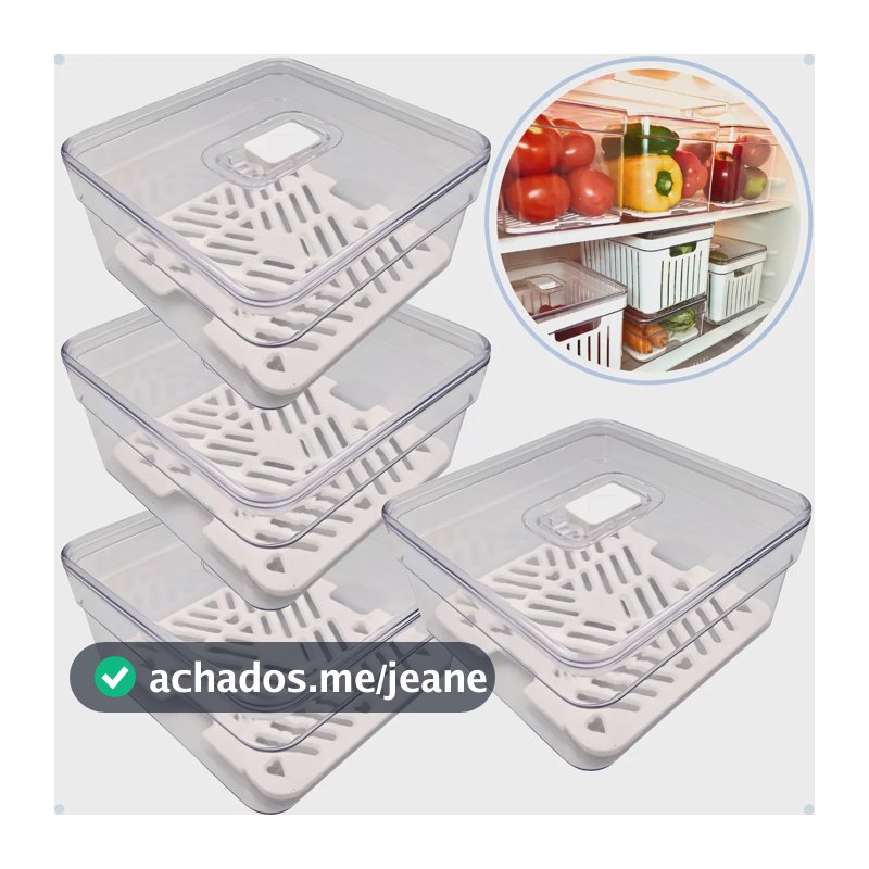 Kit 4 Organizador De Geladeira 1,4l Acrílico Frutas Verduras Cor Transparente