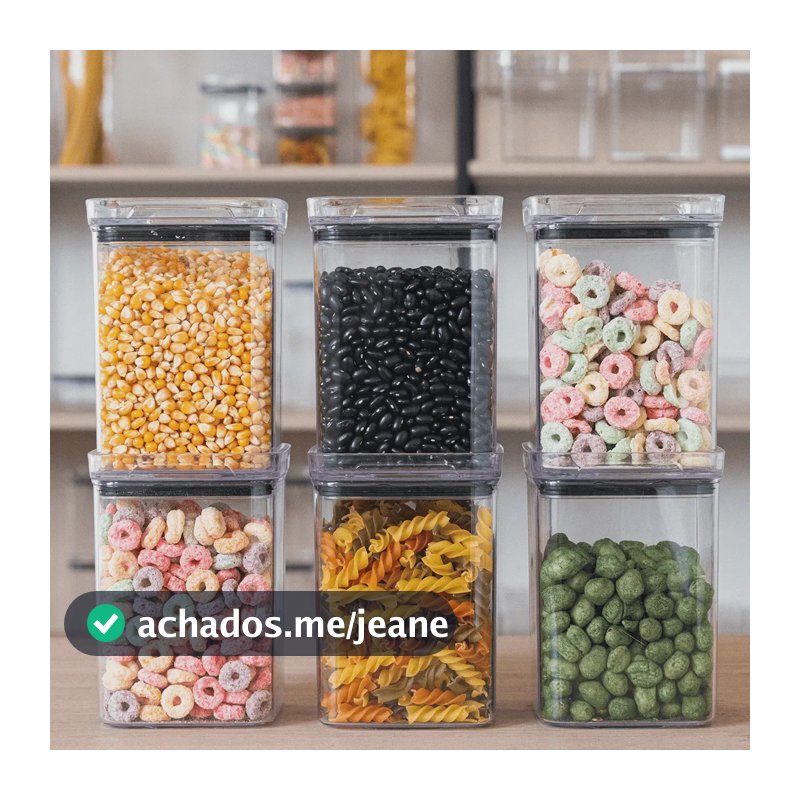 Kit 6 Potes 1l Quadrado Hermético Porta Mantimentos Organiza