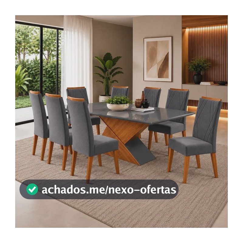 Mesa De Jantar Retangular Pipa Com 8 Cadeiras Madeira Mel/cinza/grafite