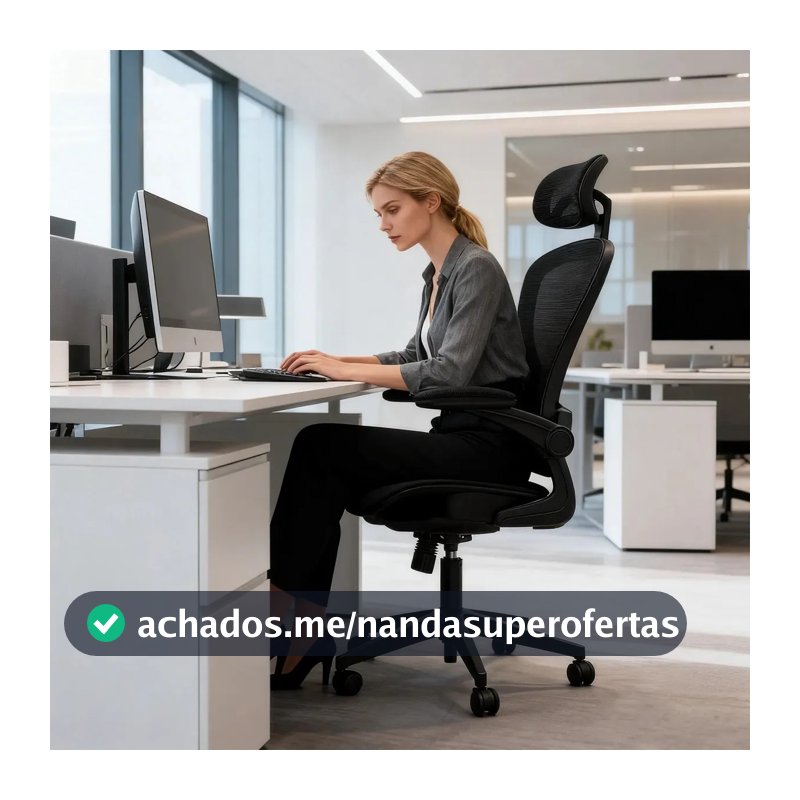 Cadeira Escritório Ergonômica Presidente com Apoio Cabeça Ajustável, Suporte Lombar, Giratória Reclinável para Home Office Python Fly Preto