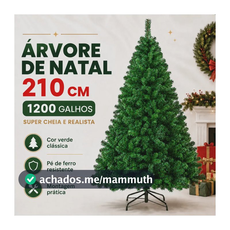Árvore de Natal 2,10m 1200 Galhos Verde Base Metal Pinheiro Canadense Atelier Enovelada