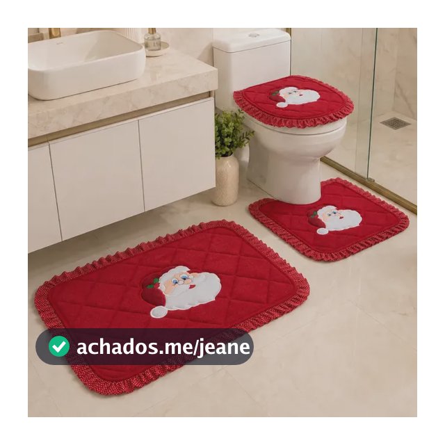 Jogo Tapete Para Banheiro Atoalhado Bordado Natal 3 Pç