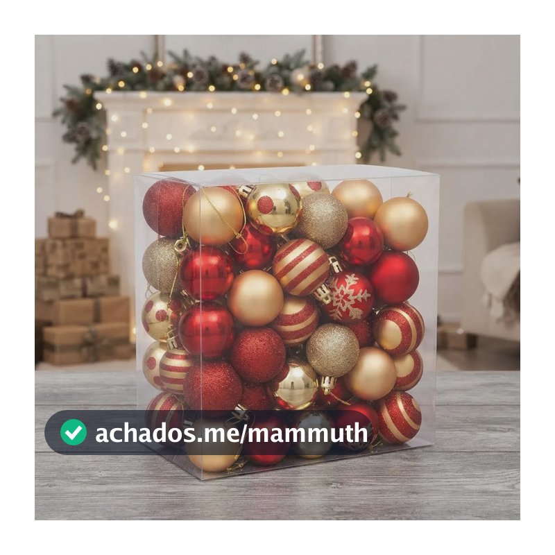 Bola De Natal 50 Unidades Decoradas Estrela Bolinhas 4cm Vermelho/dourado Natalinos