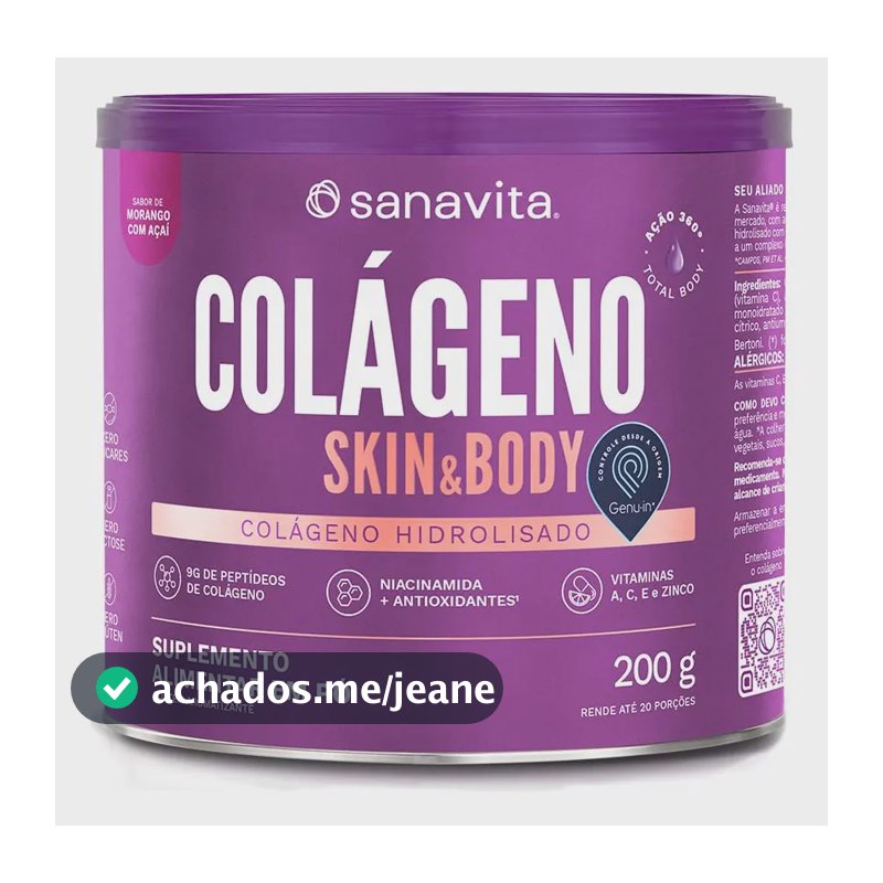 Colágeno Sanavita em pó sabor Morango e Açaí x 300g
