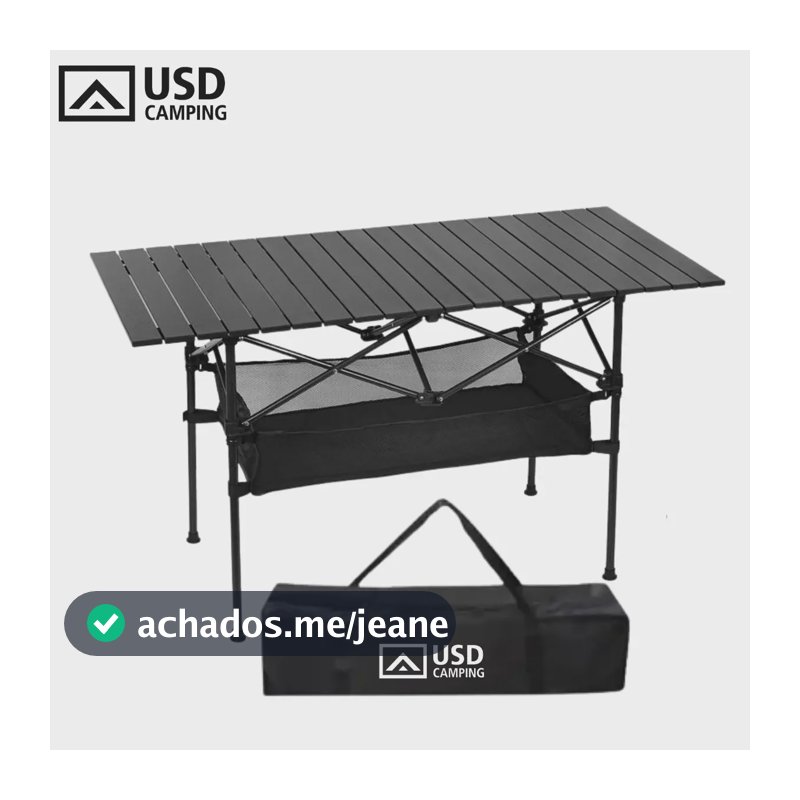 Mesa Dobrável USD Retangular de Aço p/ Camping e Piquenique