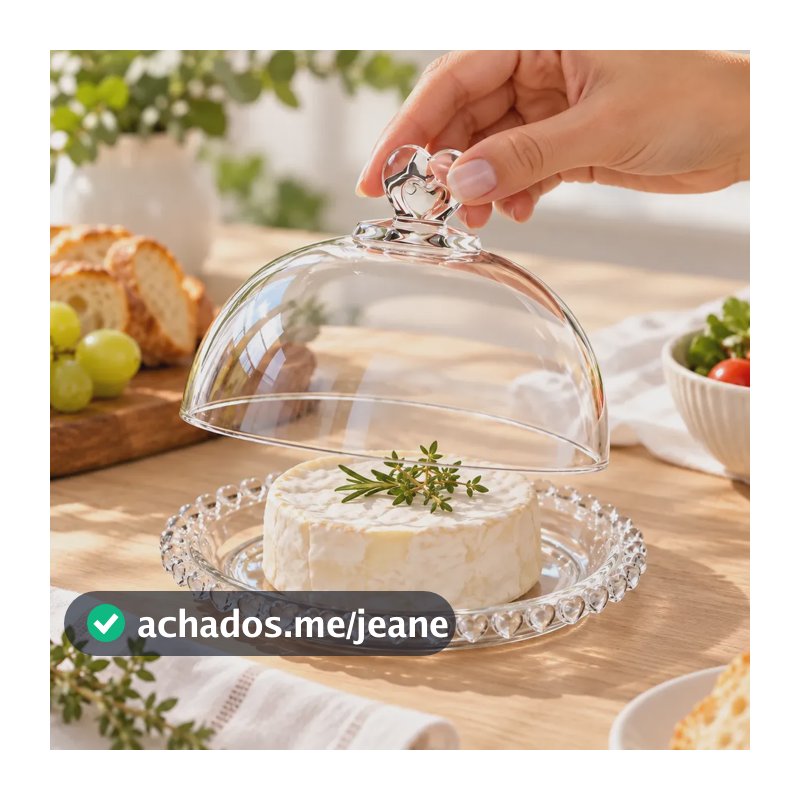 Queijeira Com Tampa Vidro Cristal Coração Porta Queijo Transparente