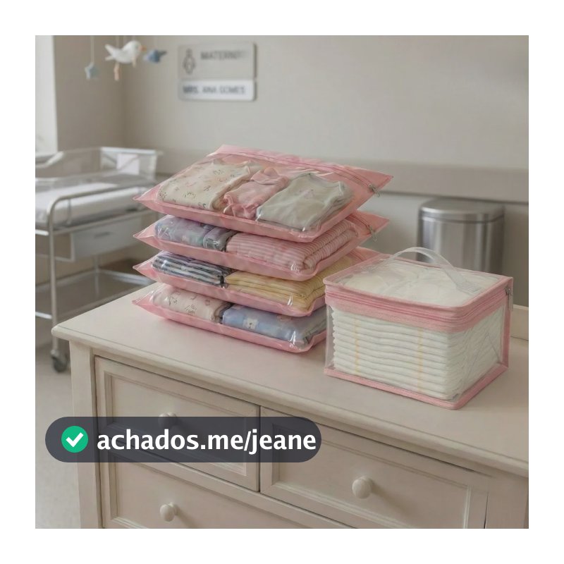 Kit 6 Saquinhos Organizador Saída Maternidade + 2 Necessaire Rosa