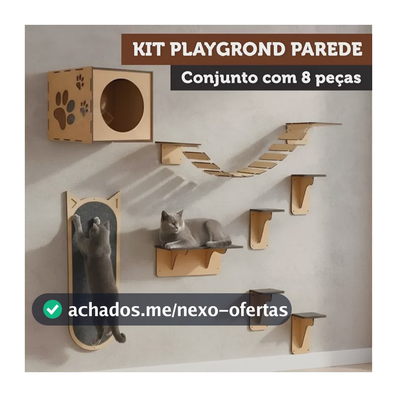 Kit Playground Parede Gato Mdf 8 Peças Nicho Ponte Arranhado