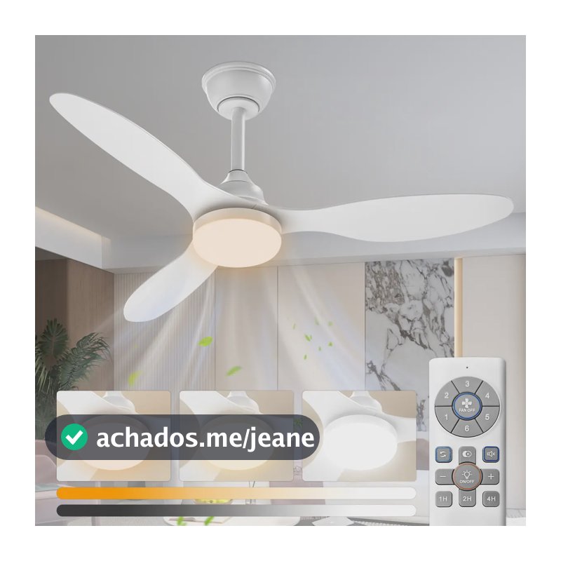 Ventilador de Teto Qfun 42" Com Luz LED, Controle Remoto e Motor DC Silencioso