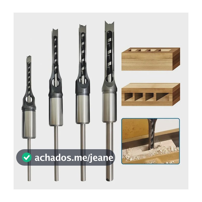Kit Brocas Furo Quadrado Madeira Jogo 4 Pçs 1/4 5/16 3/8 1/2